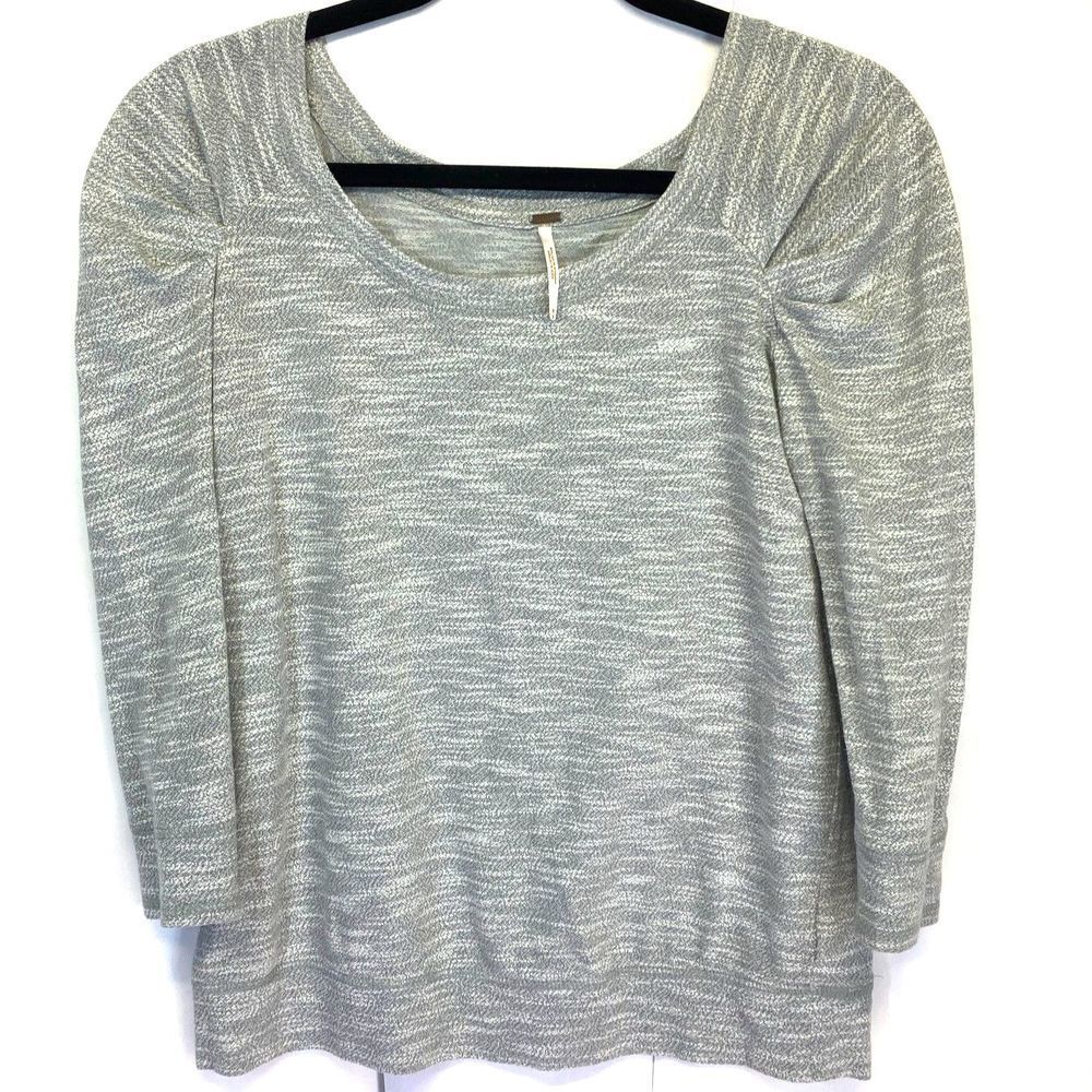 Free People Grey Everyday Puff Sleeve Sweater Size M